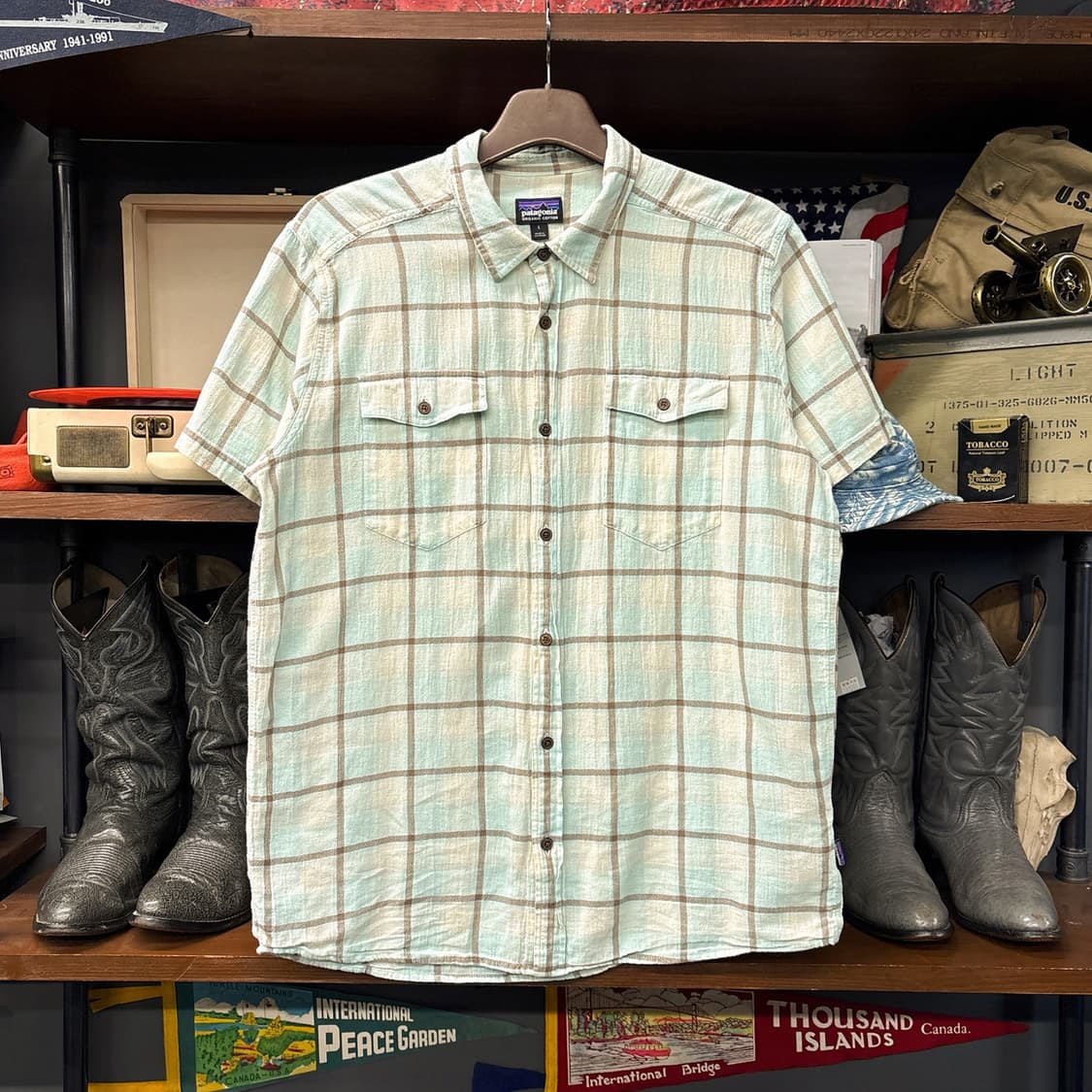 파타고니아 오가닉코튼 그라데이션 체크 시어서커 반팔셔츠 N1247 상품이미지1