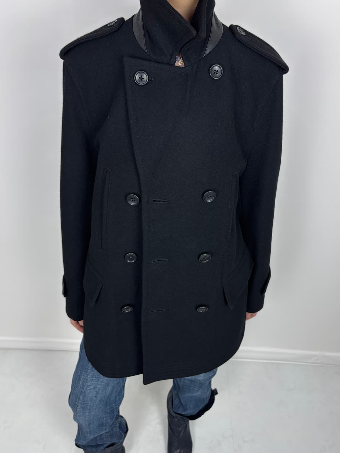 LEATHER TRIM PEACOAT 상품이미지2