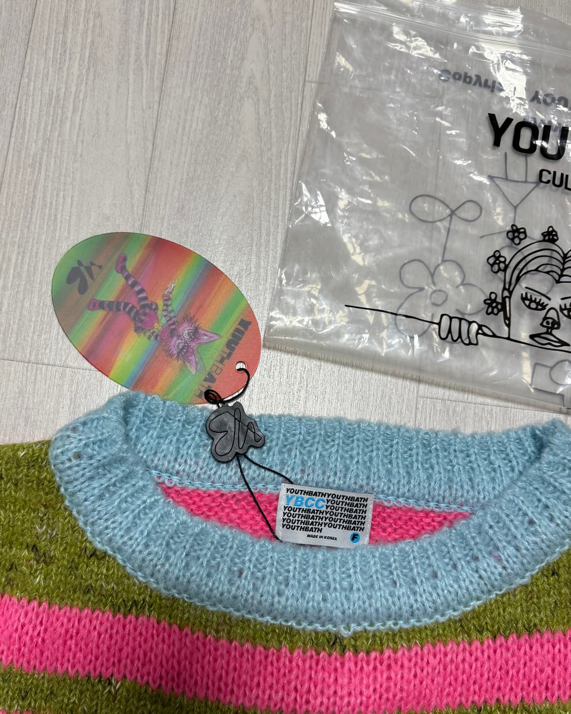 유쓰배쓰 컬러 스트라이프 크롭 니트 핑크 상품이미지3