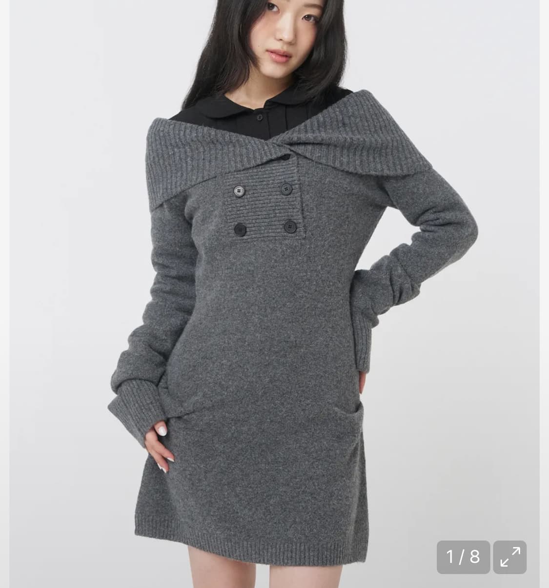 미세키서울 더블 버튼 니트 원피스 차콜 상품이미지1