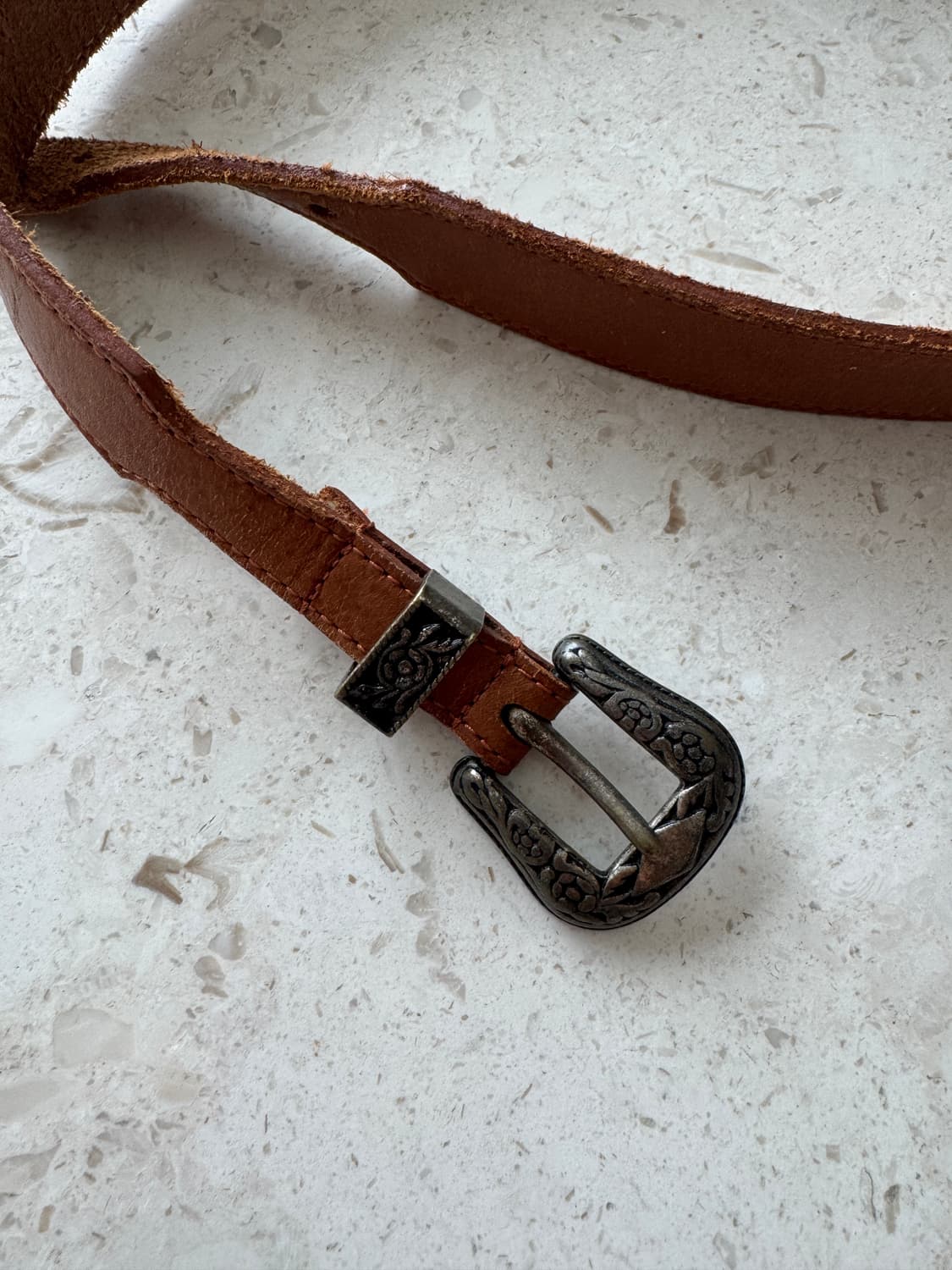 빈티지 웨스턴 레더 벨트 85 브라운 상품이미지4