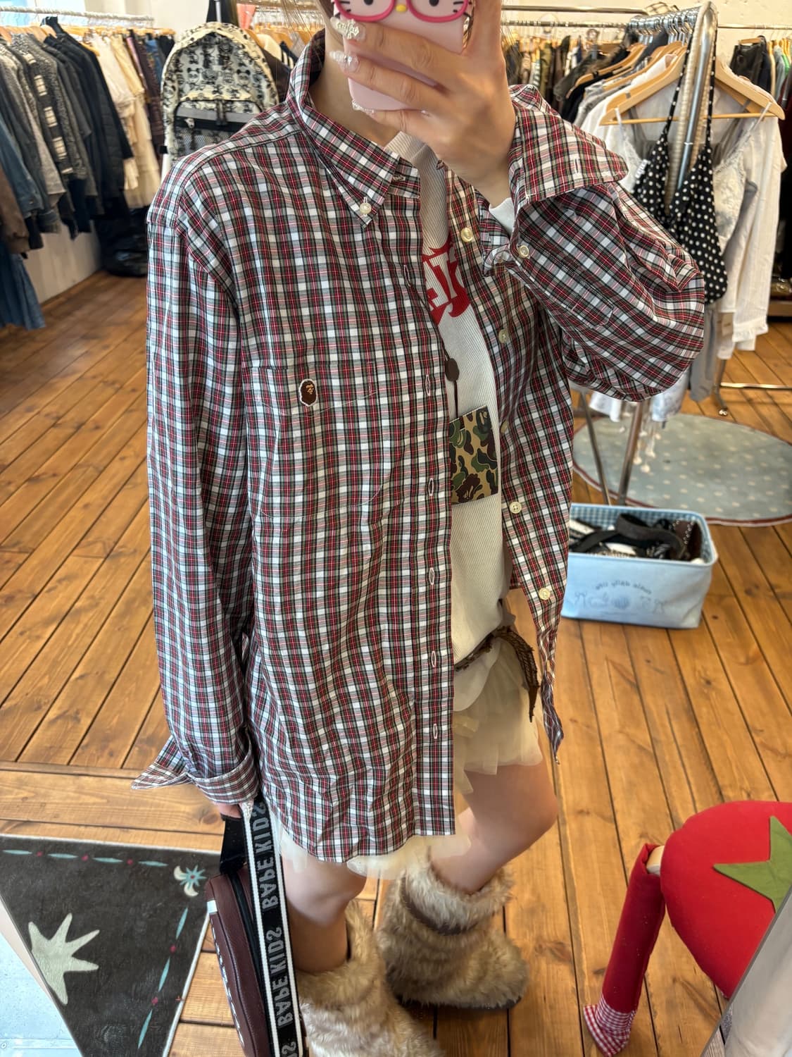 베이프 체크 셔츠 상품이미지3