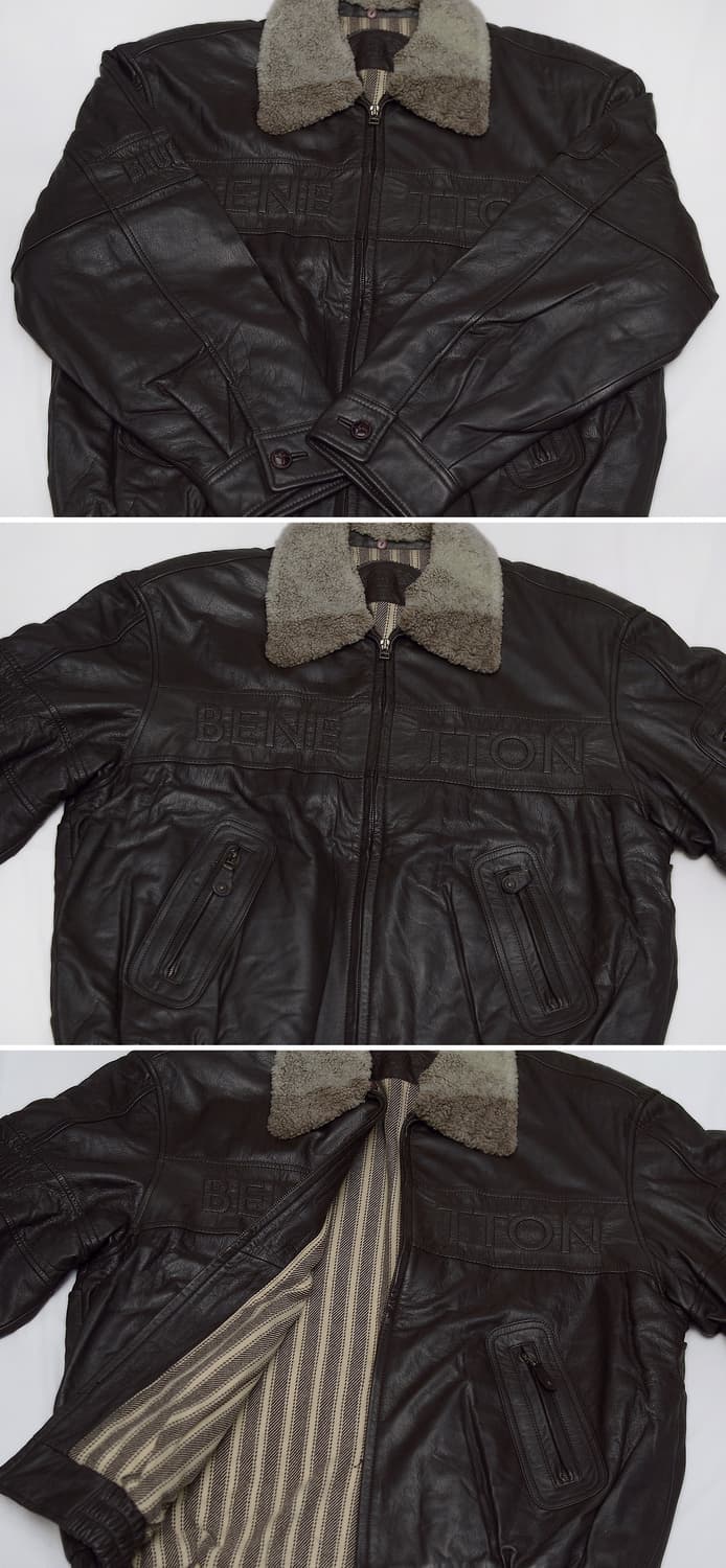 베네통 이태리 블루패밀리 레더 봄버 가죽 항공 자켓 (105+) 상품이미지6