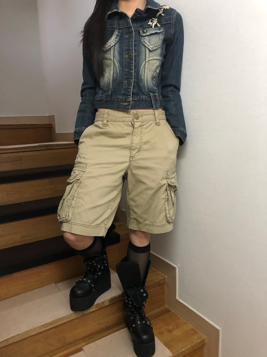 빈티지 오리엔탈 데님 워싱 크롭 자켓 상품이미지6