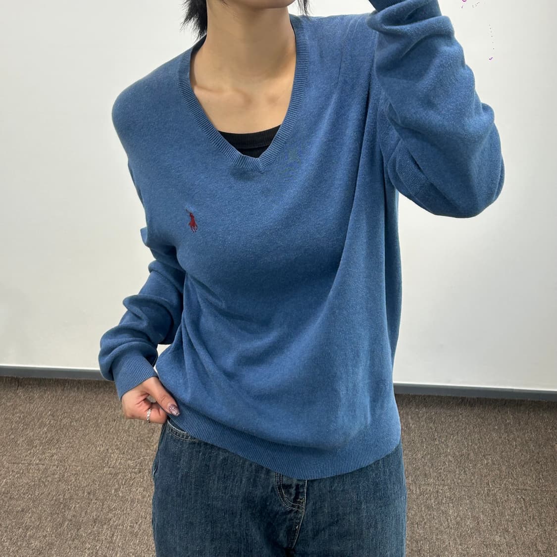 Polo 폴로 레드포니 블루 브이넥 니트 상품이미지1