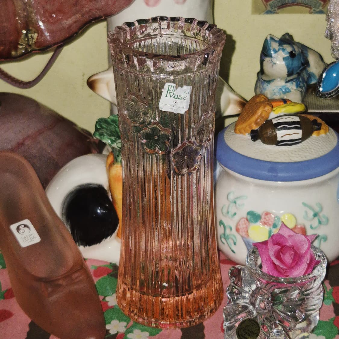 80s 이와사와 플리츠 꽃잎 핑크 기둥 꽃병 상품이미지6