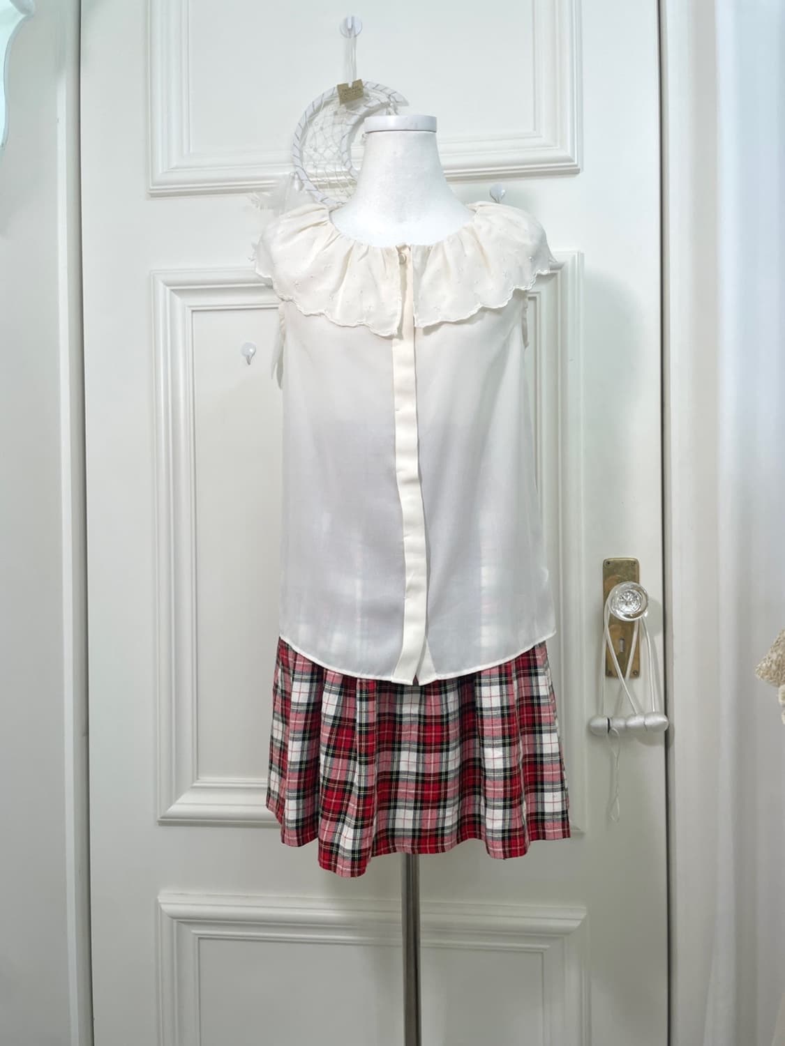 red check button back bow midi skirt 상품이미지9