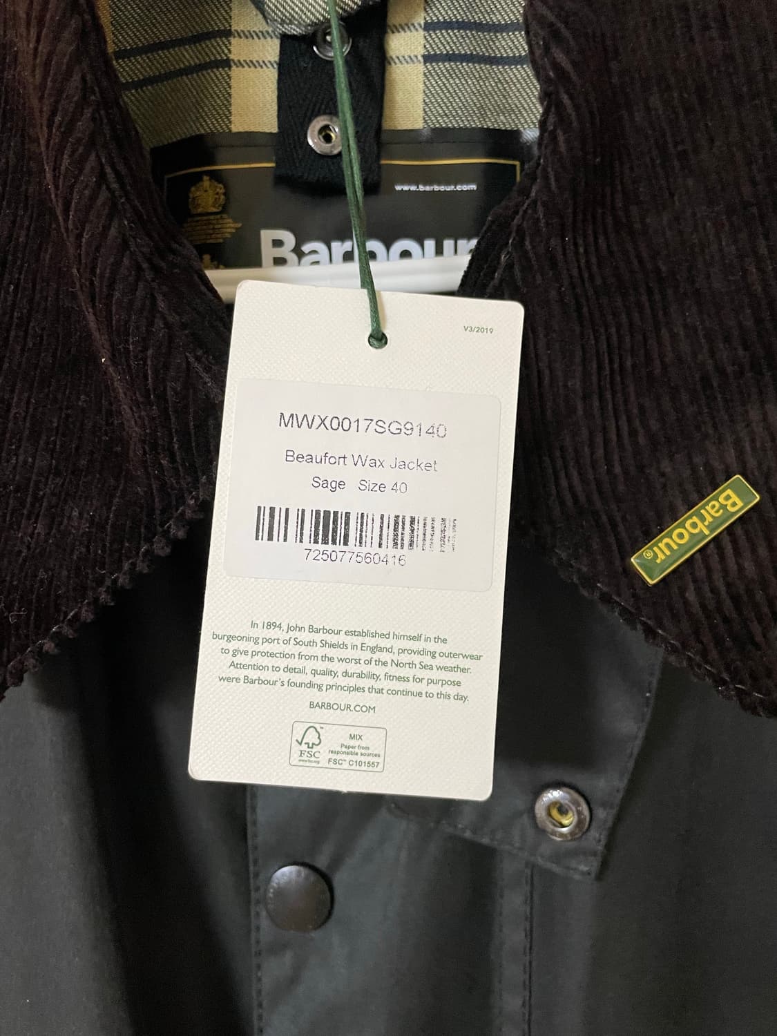 새상품) 바버 뷰포트 세이지 40 상품이미지3