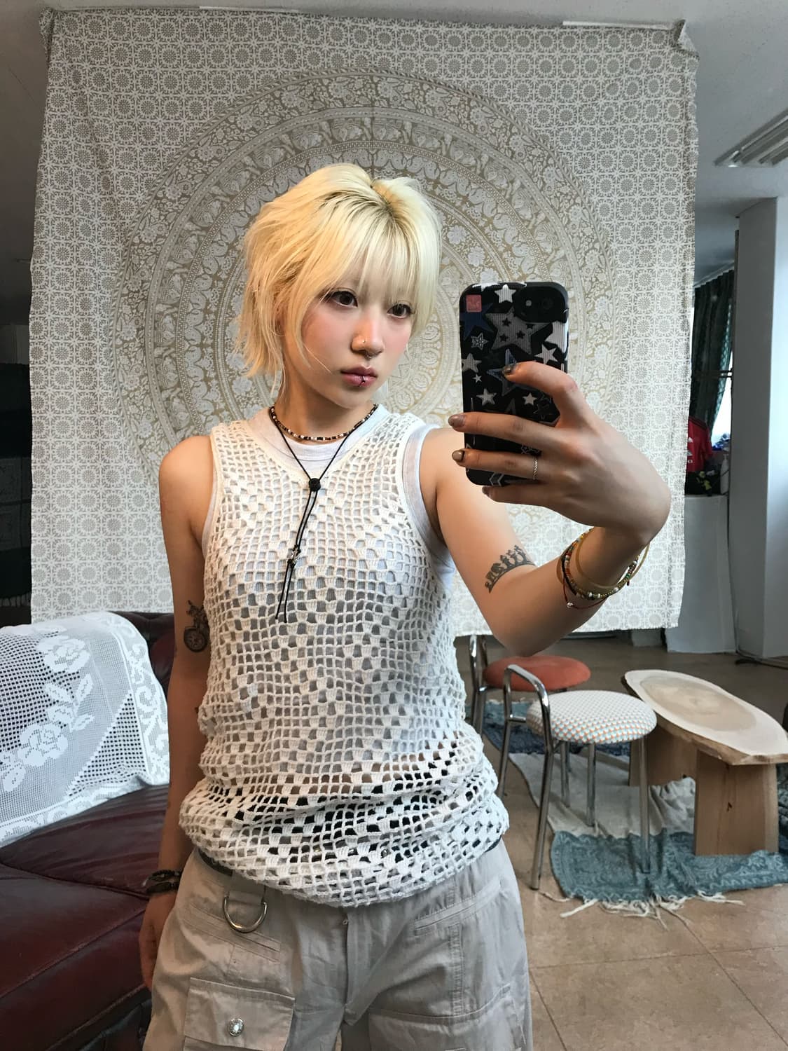 빈티지 여성 그물 니트 민소매 상품이미지1