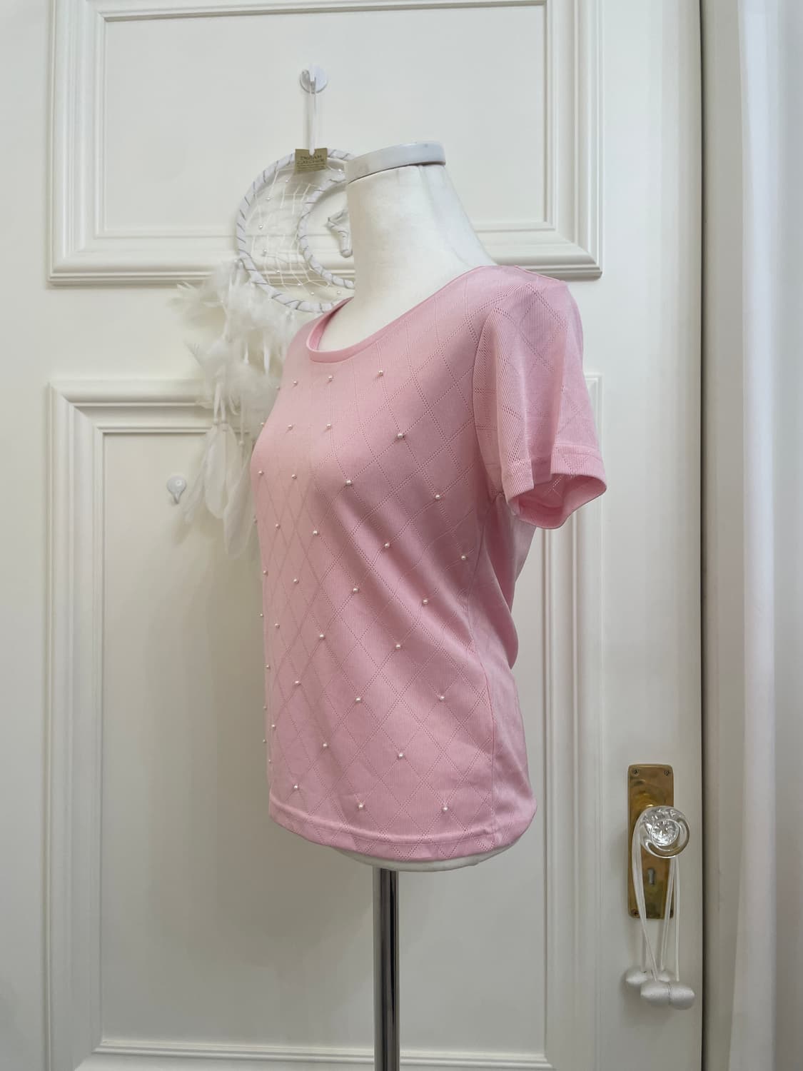 pink pearl point argyle top(size-M) 상품이미지2