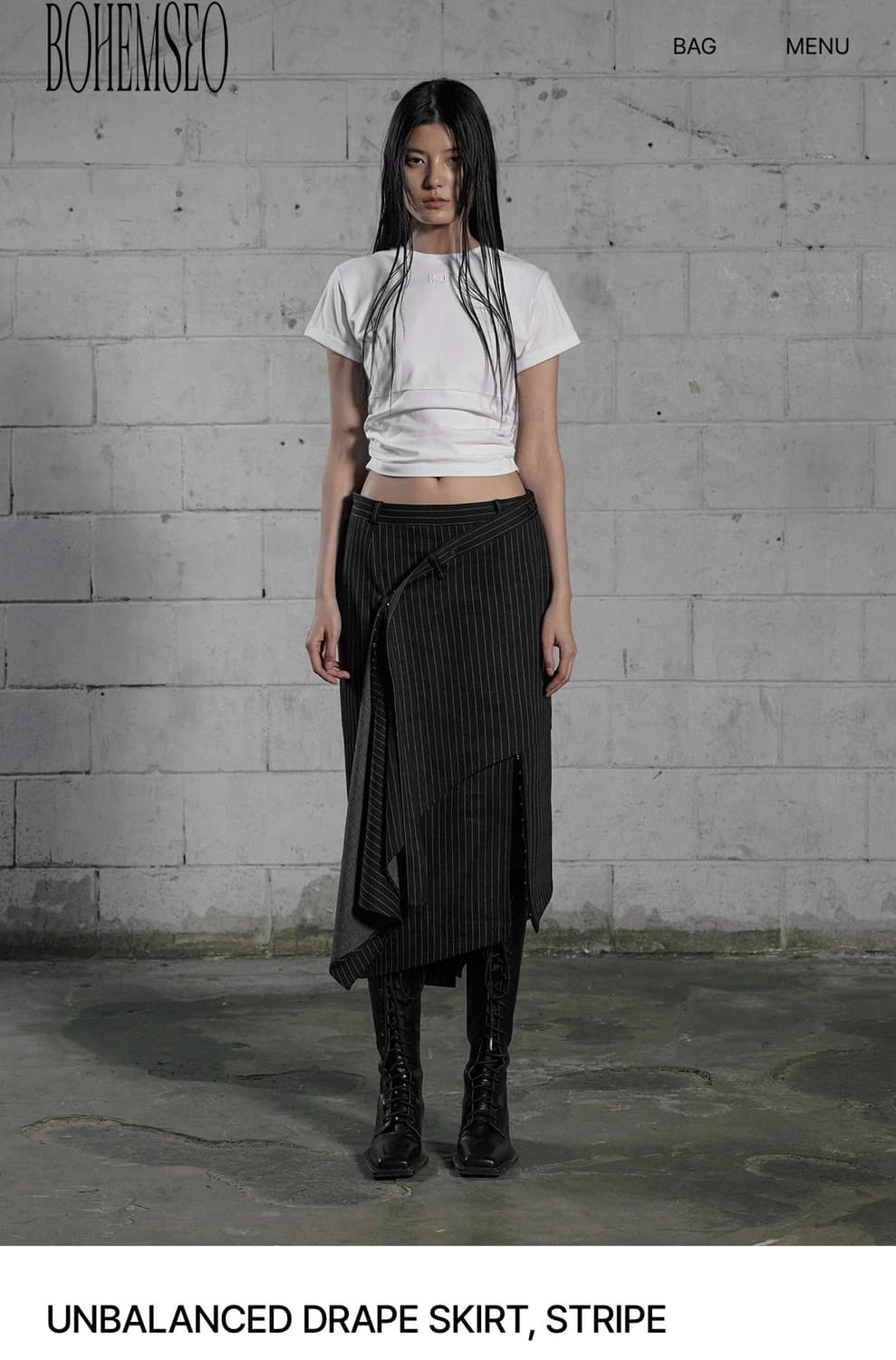 보헤미안서울) Unbalance Drape Skirt Stripe M 상품이미지1