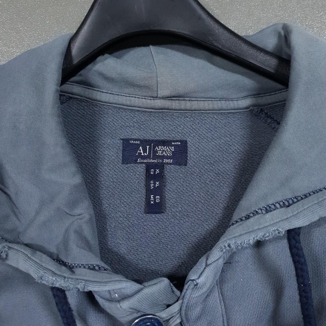 XL (105) 아르마니 진스 데미지 워싱 디스트로이드 후드티 스웻셔츠 상품이미지7