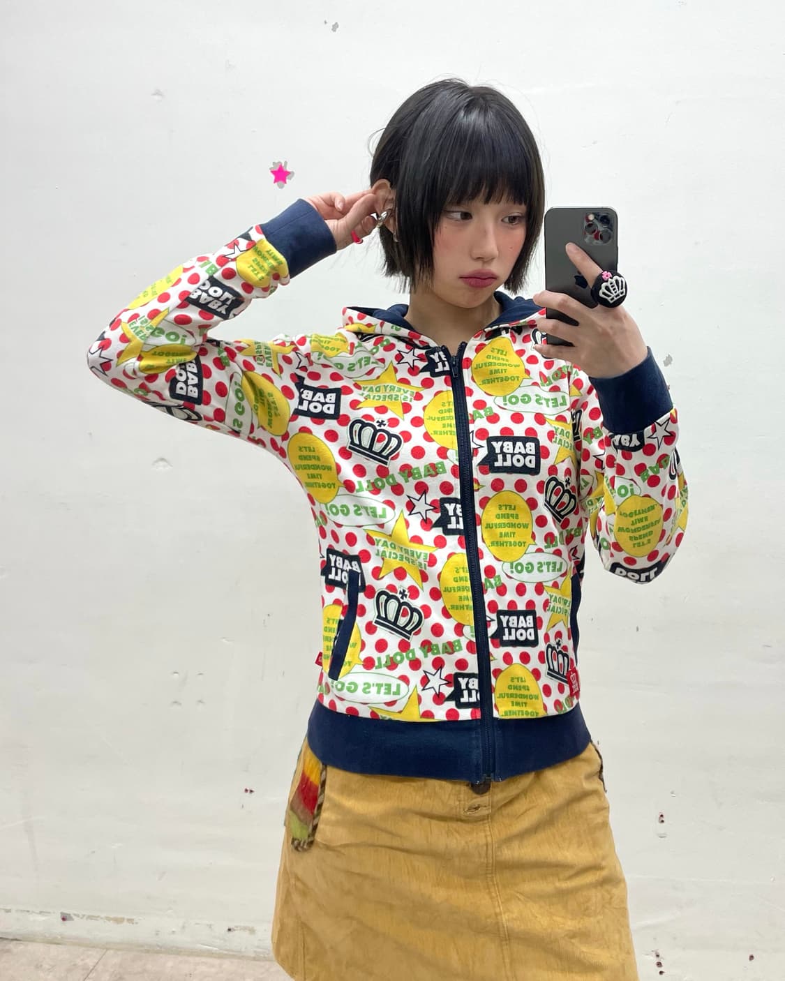 Baby Doll Red Dot Star Retro Hooded Zip 상품이미지1