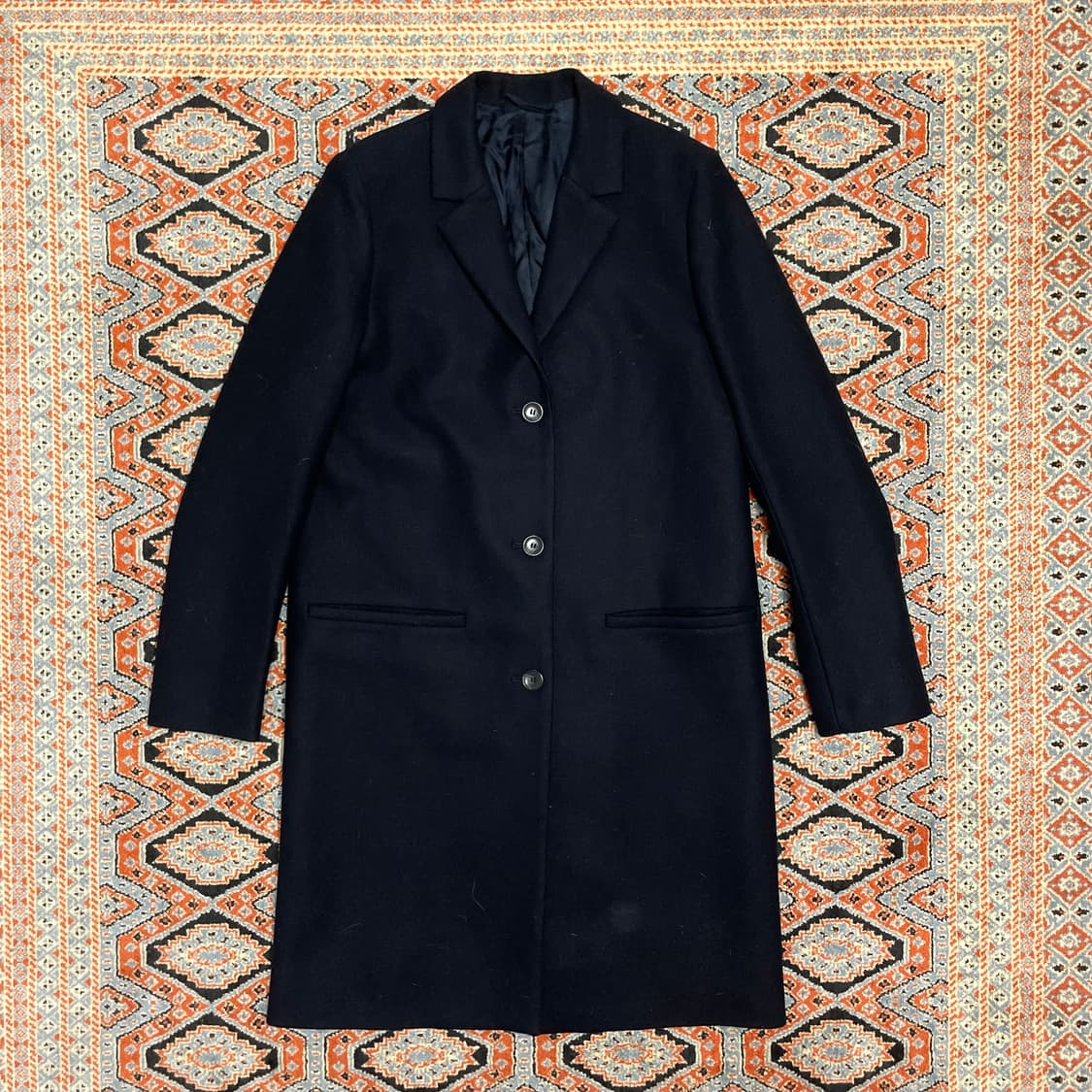 코스 네이비 울혼방 롱코트 남성S 상품이미지1