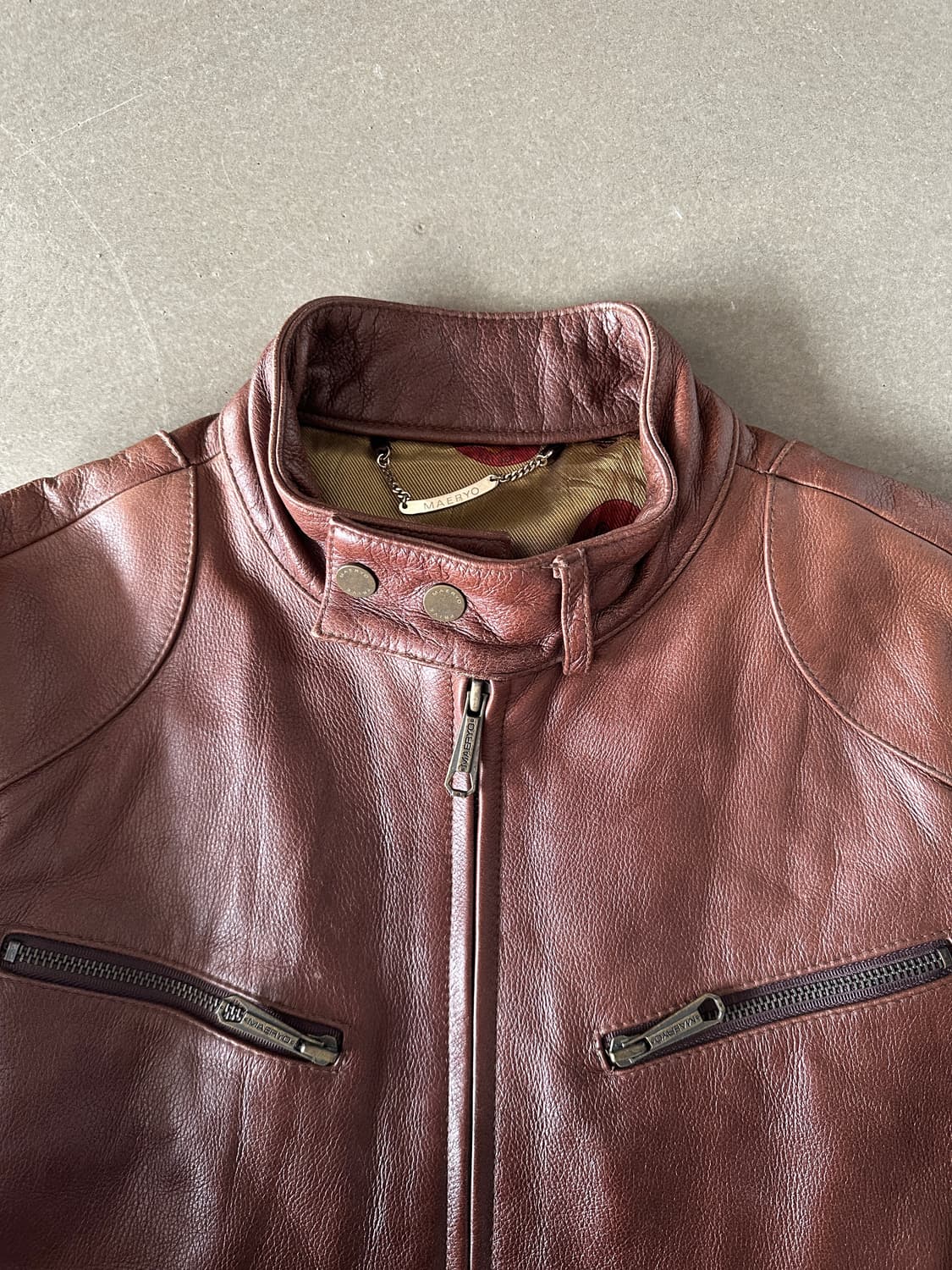 브라운 레더 싱글 라이더 자켓 상품이미지2