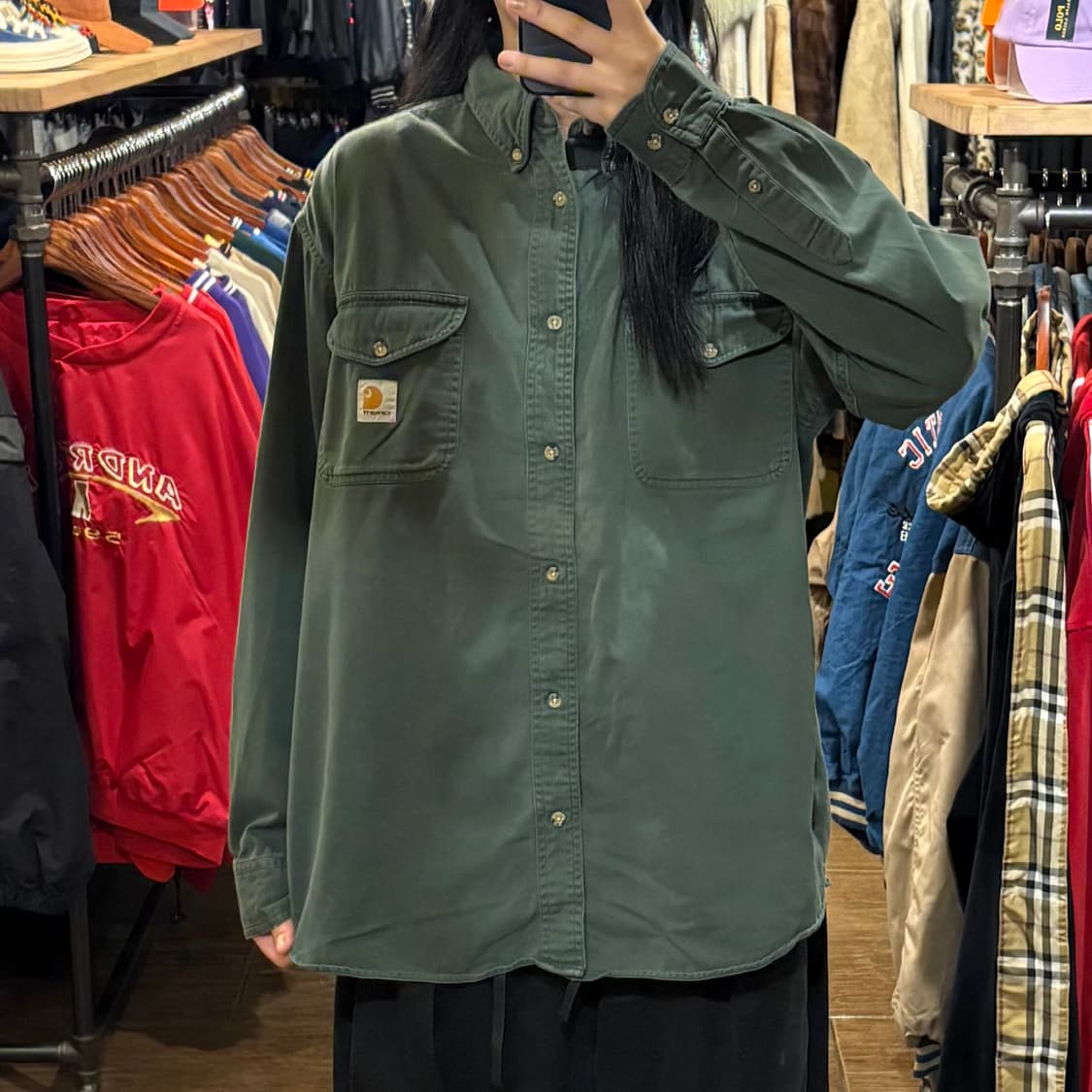 [HI] Carhartt 칼하트 투포켓 긴팔셔츠 카키 상품이미지1