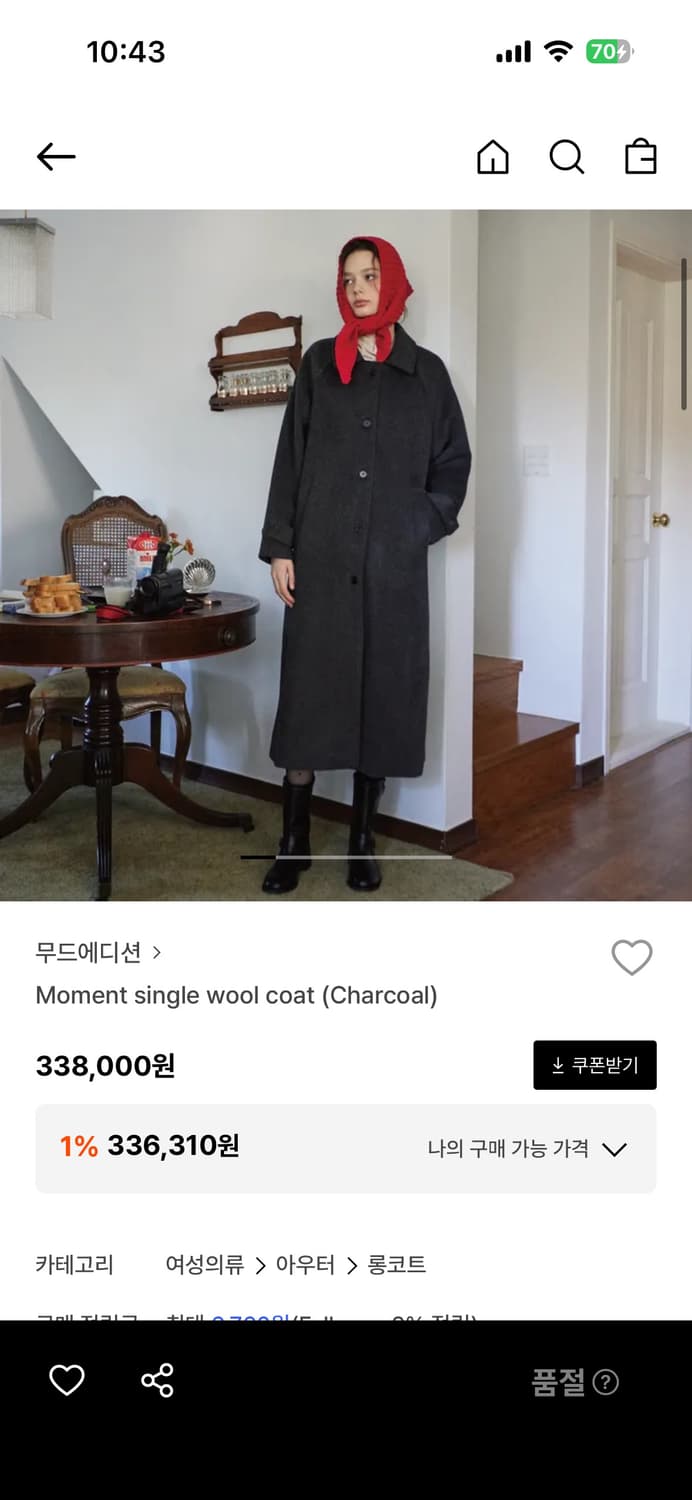 무드에디션 싱글 울코트 차콜 상품이미지1