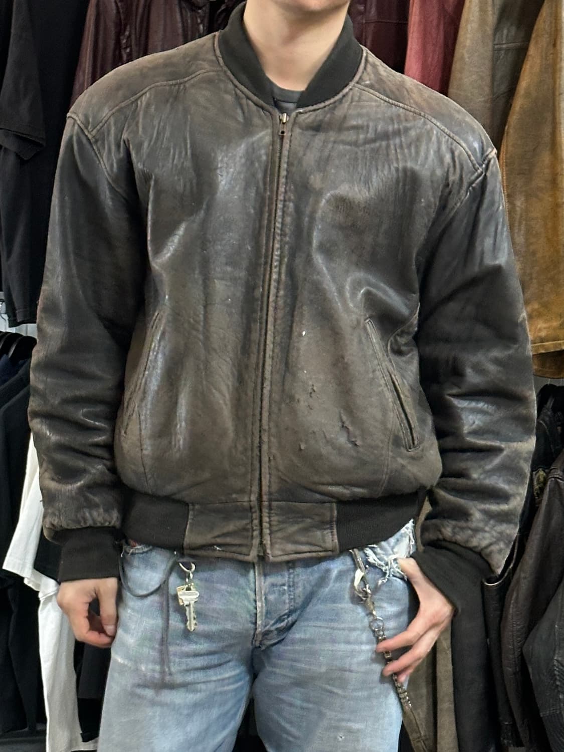 80's 빈티지 엑셀드 디스 레더 봄버 자켓 빈티지 레더자켓 상품이미지9