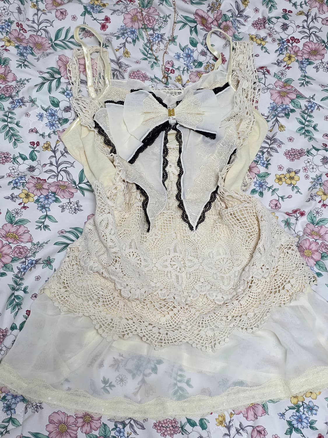 엑시즈팜 일본빈티지)스즈코 모리걸 아이보리 크로셰 니트 뷔스티 베스트 상품이미지3