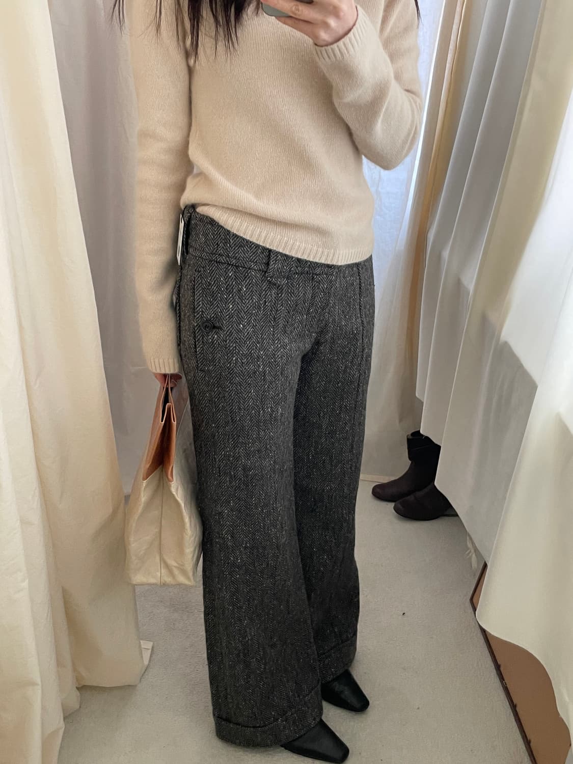 low rise herringbone heavy wool pants 상품이미지10