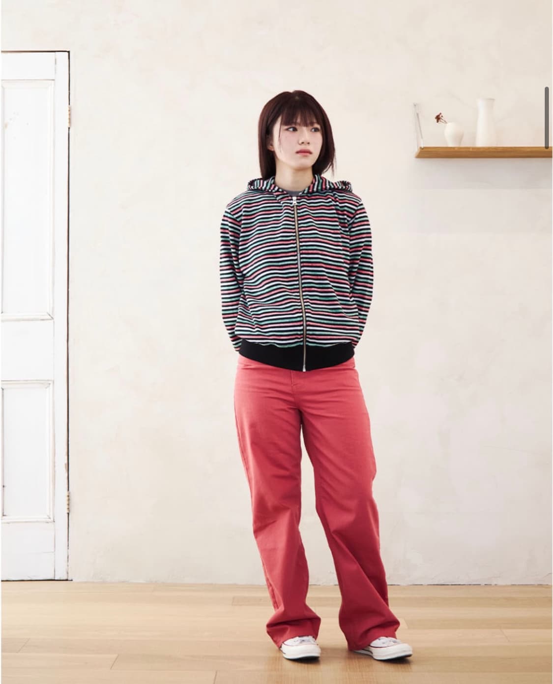 키마우라 스트라이프 후드집업 블랙 상품이미지2