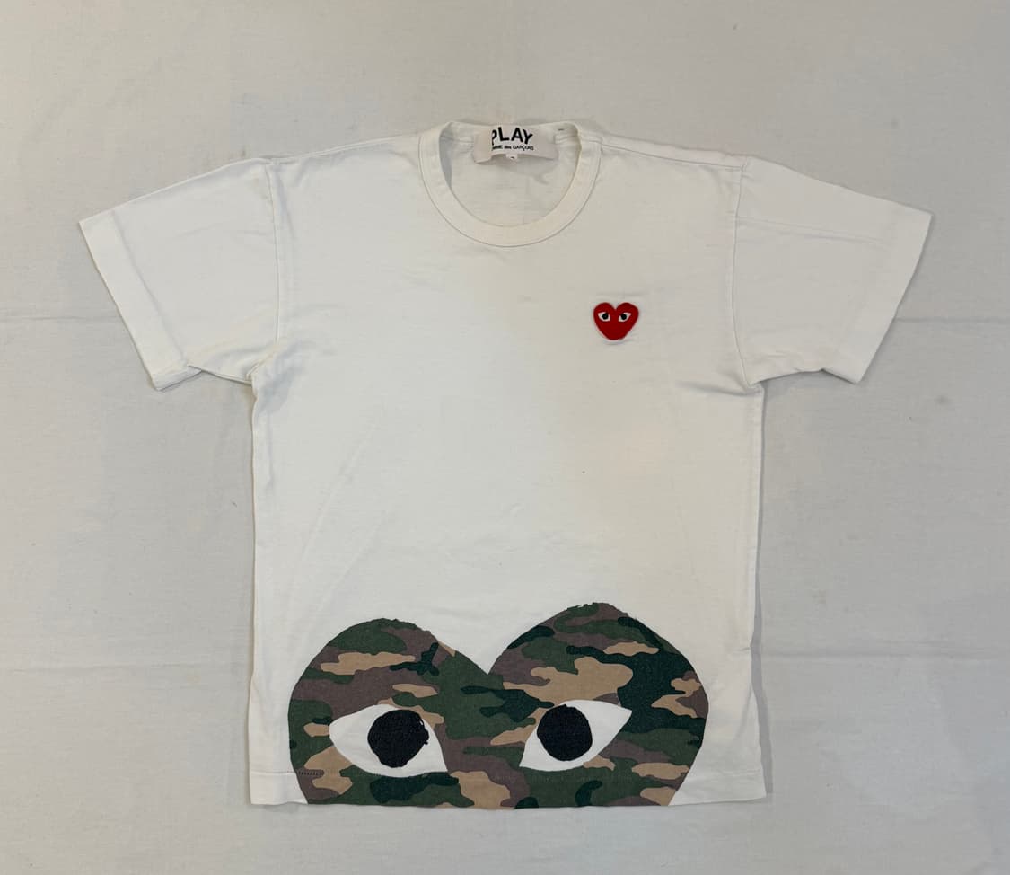 꼼데가르송 플레이 카모 하트 반팔 티셔츠 화이트 상품이미지1