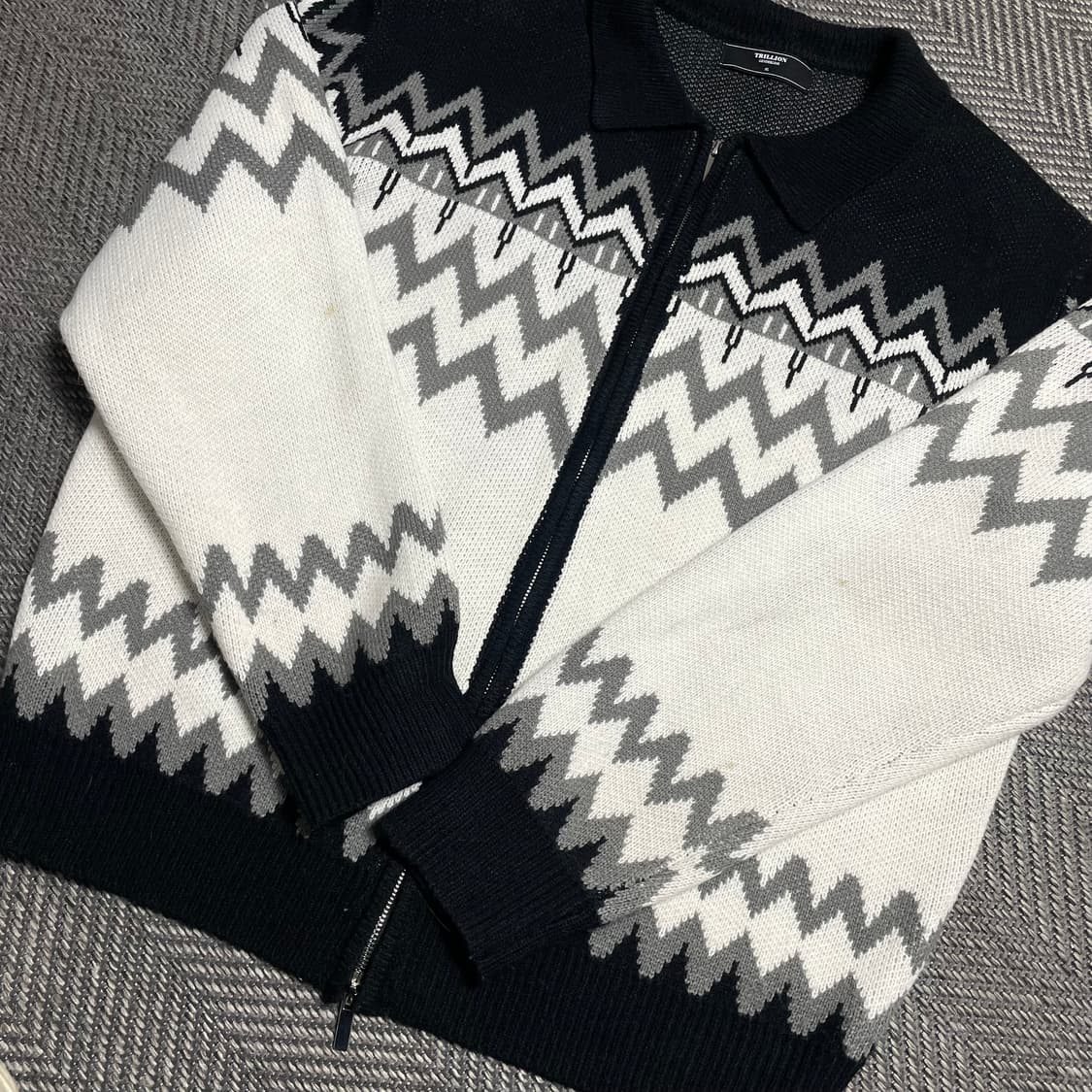 트릴리온 미니멀 노르딕 자카드 카라넥 투웨이 니트 집업y 5237 상품이미지5