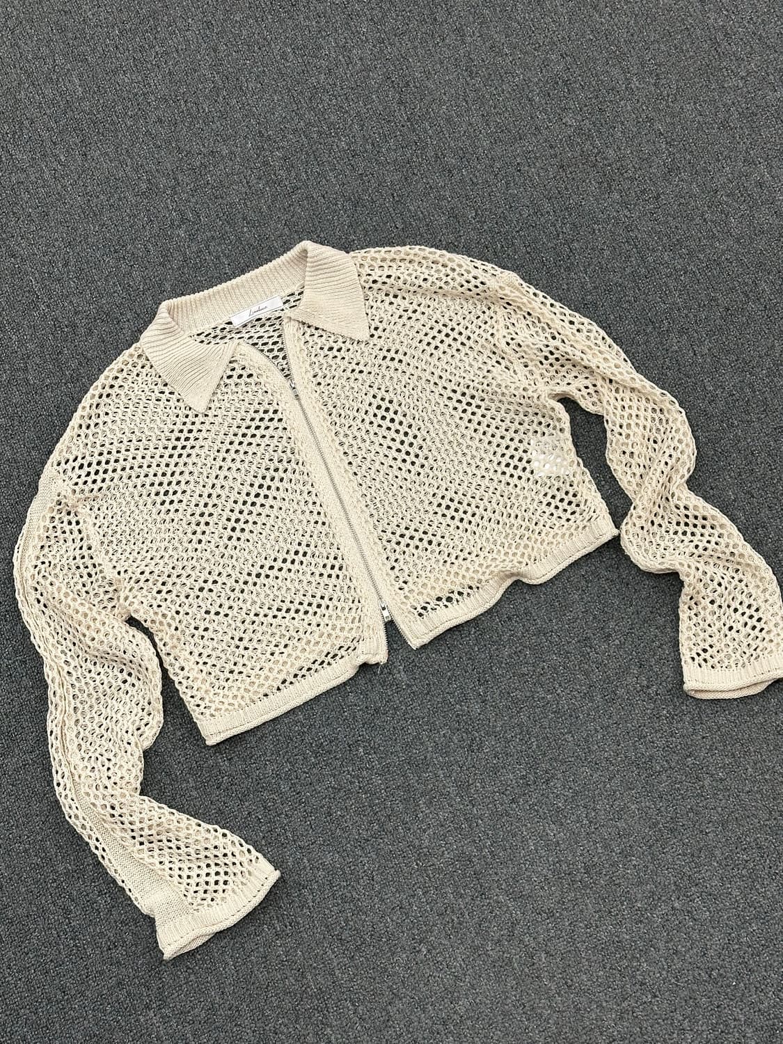 L)Linoluce 빈티지 여성 메쉬 카라 니트집업 상품이미지1