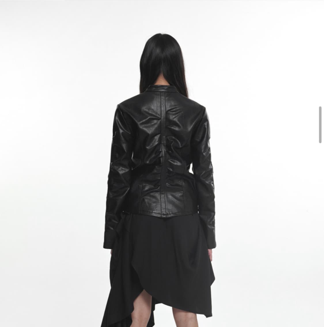 SHIRRING LEATHER JACKET BLACK 상품이미지3
