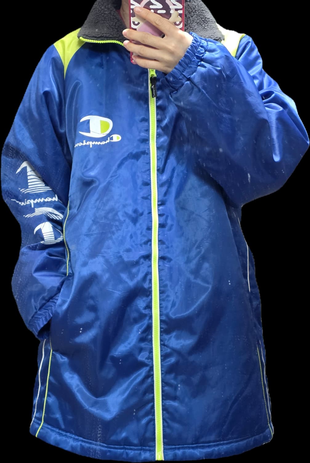 일본빈티지 챔피온)올드스쿨 블루 배생 양털 y2k 퀼팅 바람막이 상품이미지1