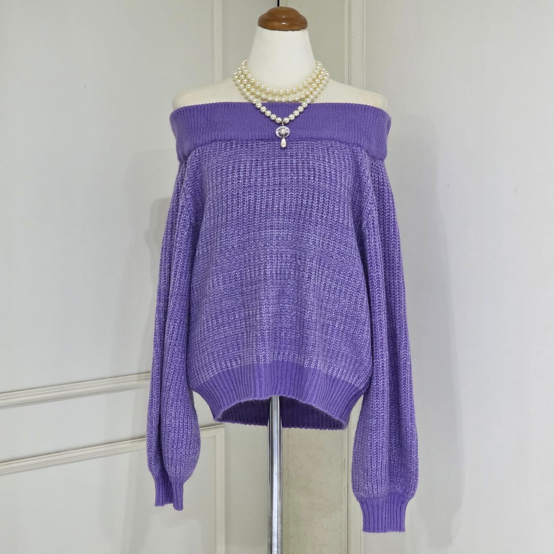 EGOIST 일본빈티지)퍼플 오프숄더 오네갸루st 로맨틱 모리걸니트스웨터 상품이미지1