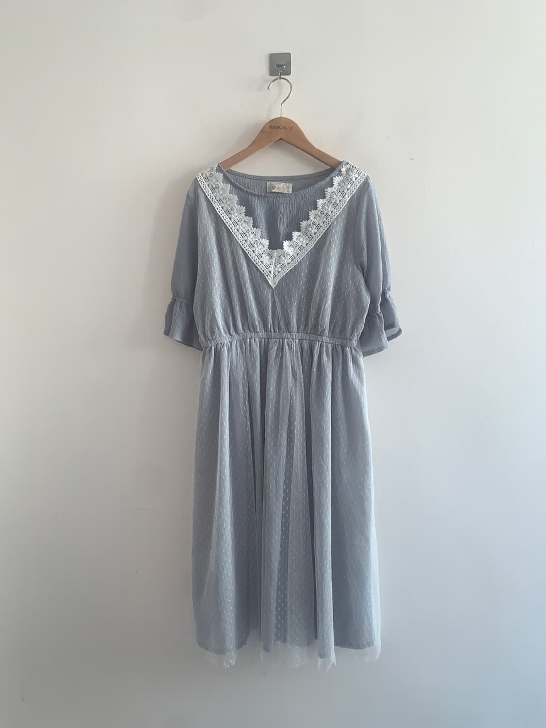 Dot v lace collar dress 상품이미지1