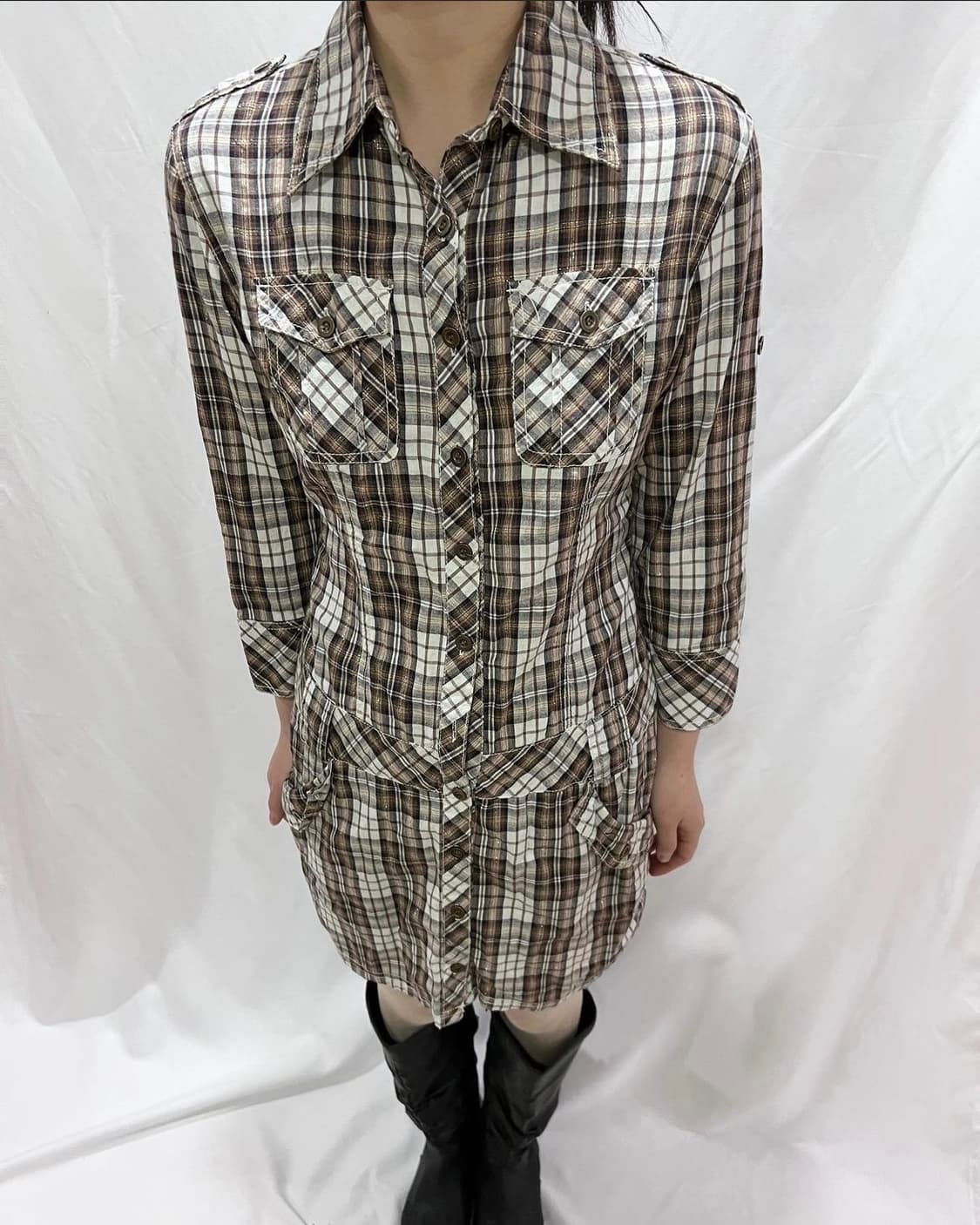 glitter plaid shirts onepiece 상품이미지1