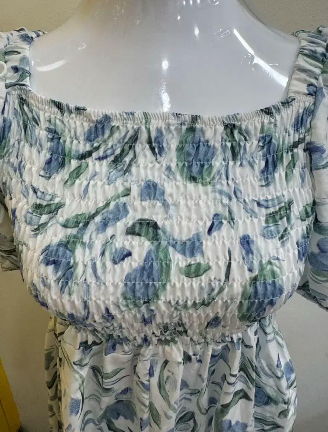 vtg 블루 플라워 스모크 밴딩 롱 원피스 상품이미지2