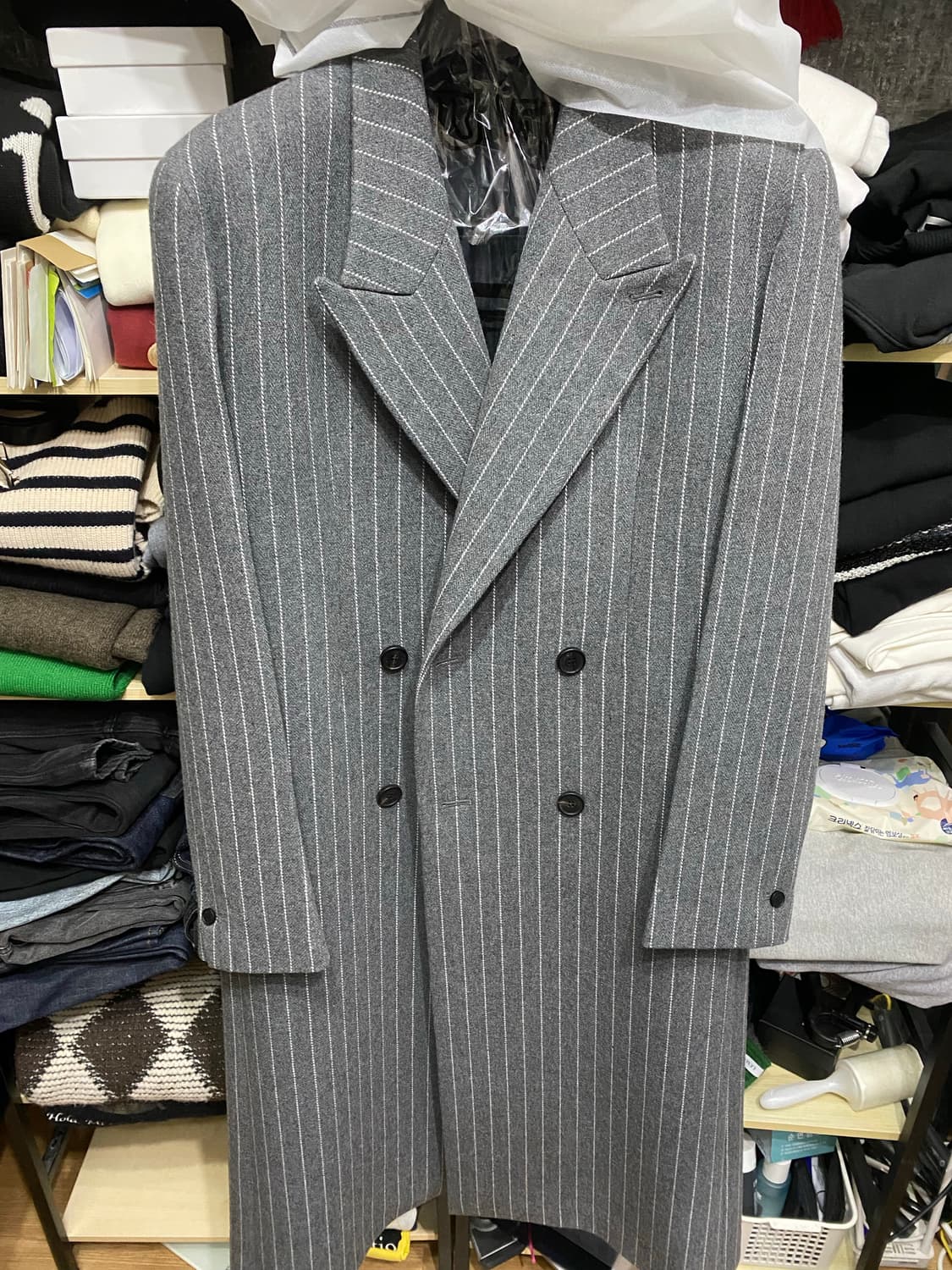 STU 스트라이프 클래식 코트 그레이 M 상품이미지1