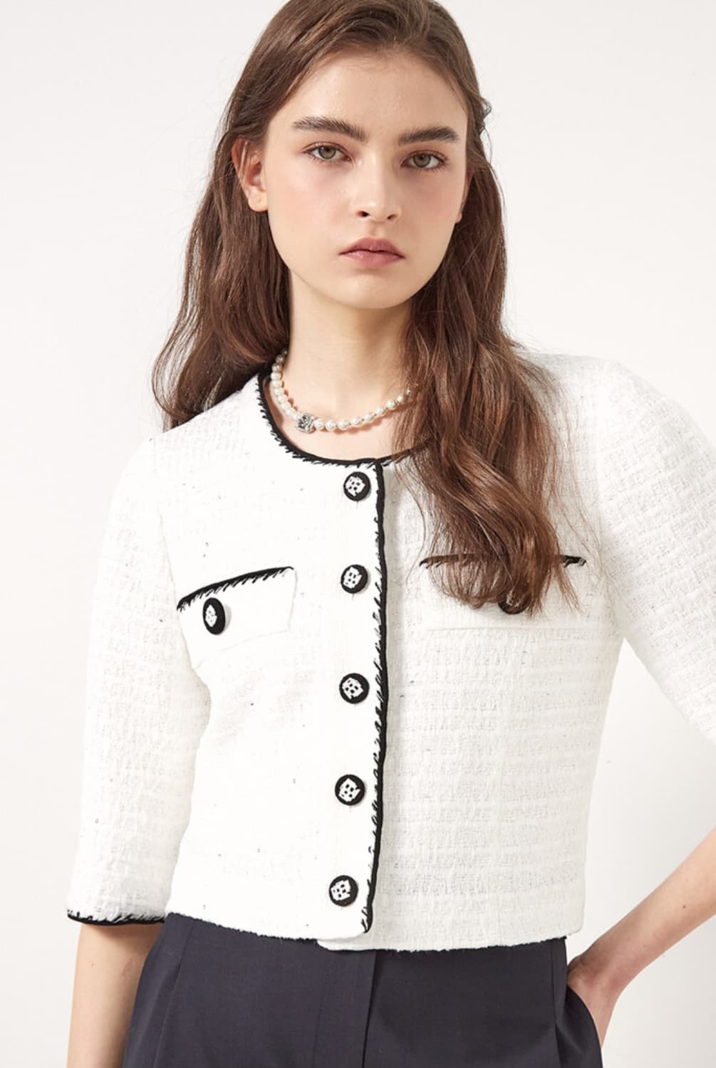 오브제 컬러라인 비딩 트위드자켓 상품이미지3