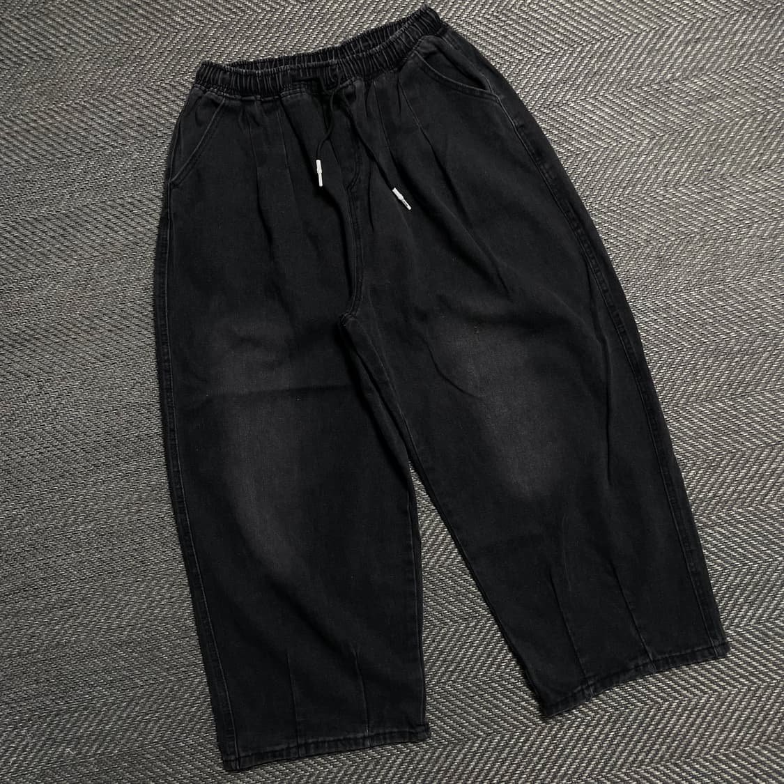 빈티지 흑청 투 턱 와이드 벌룬핏 밴딩 팬츠 y 5278 상품이미지1