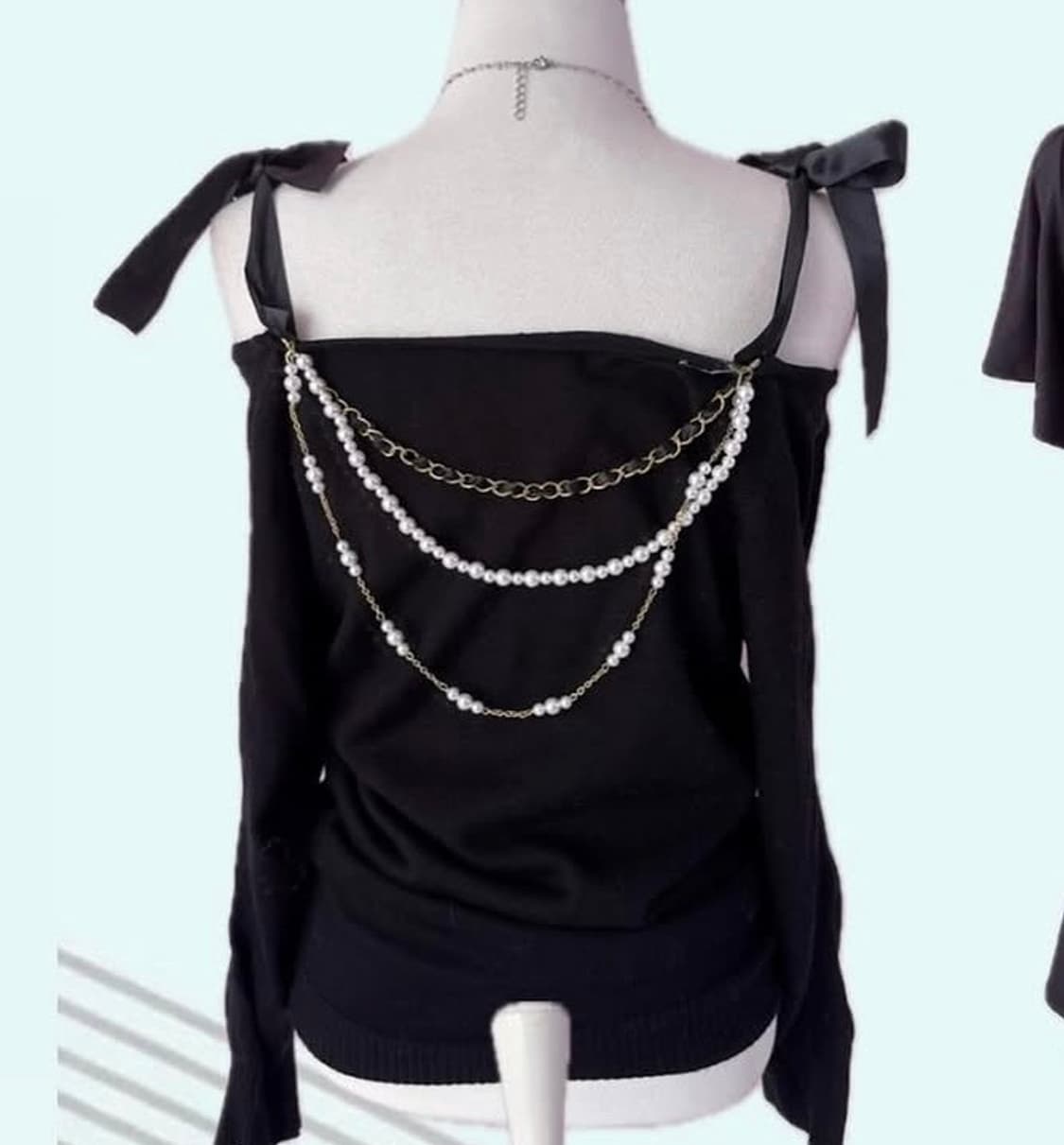 세실맥비 블랙 리본 진주 체인 오프숄더 상품이미지1
