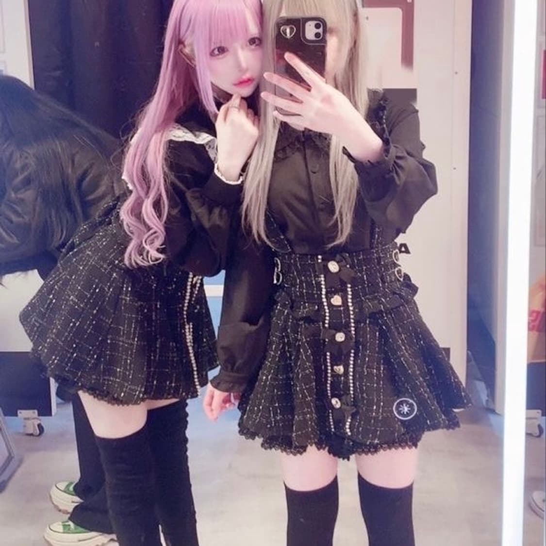 리즈리사 트위드 서스펜더 스카판 블랙 양산형 지뢰계 상품이미지2