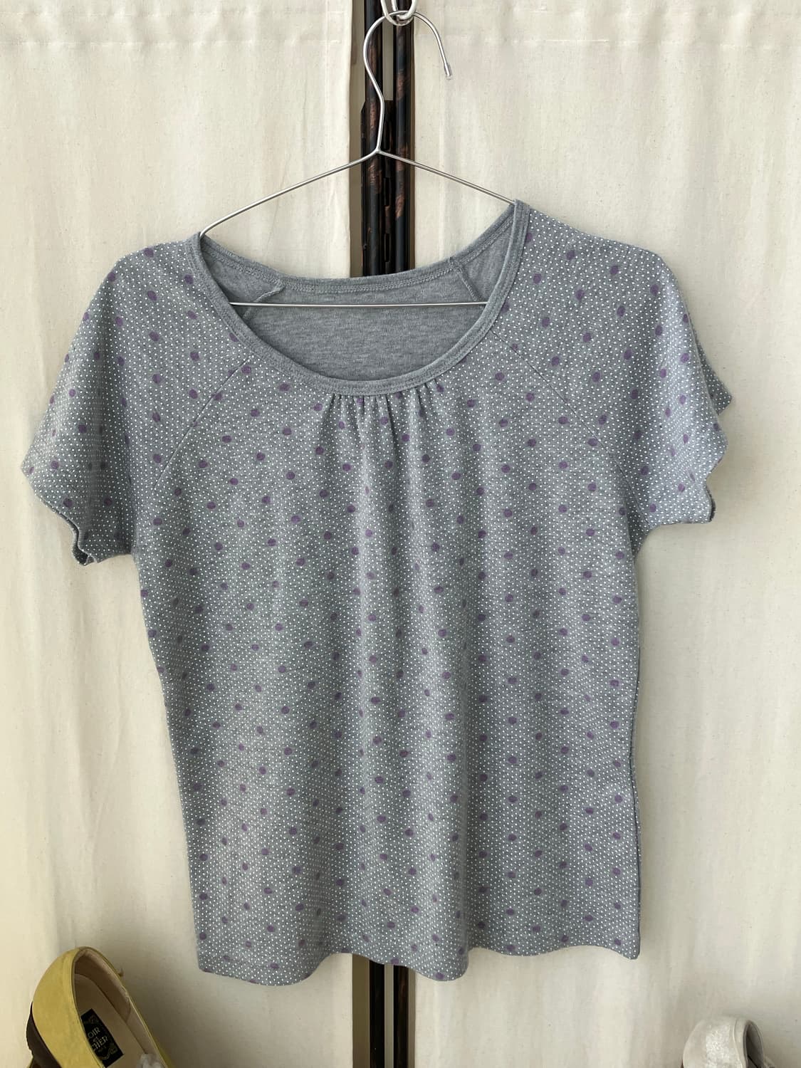 gray purple dot shirring half t-shirt 상품이미지1