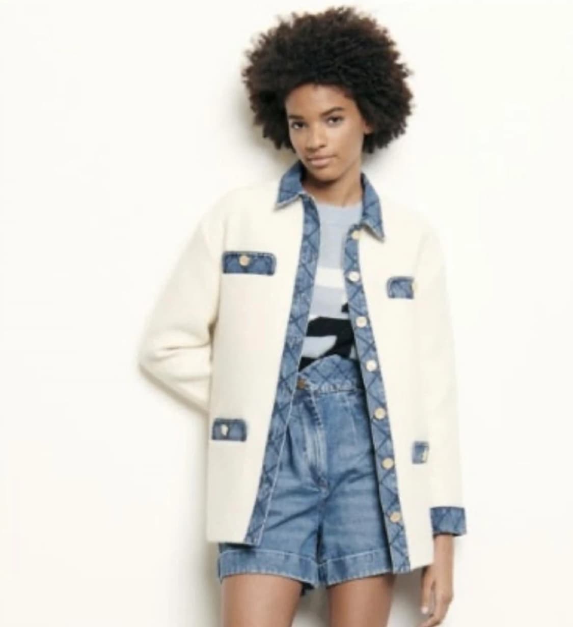 산드로 화이트 데님 트리밍 자켓38 상품이미지2