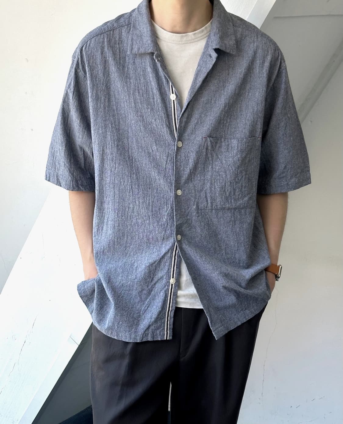 Natural cotton woven fabric H/S shirt 상품이미지9