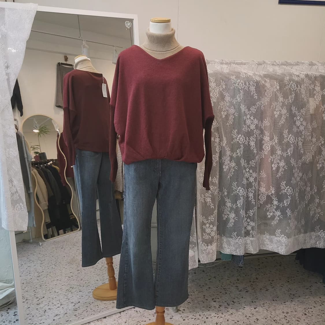 Beams heart 버건디 여성 니트 상품이미지7