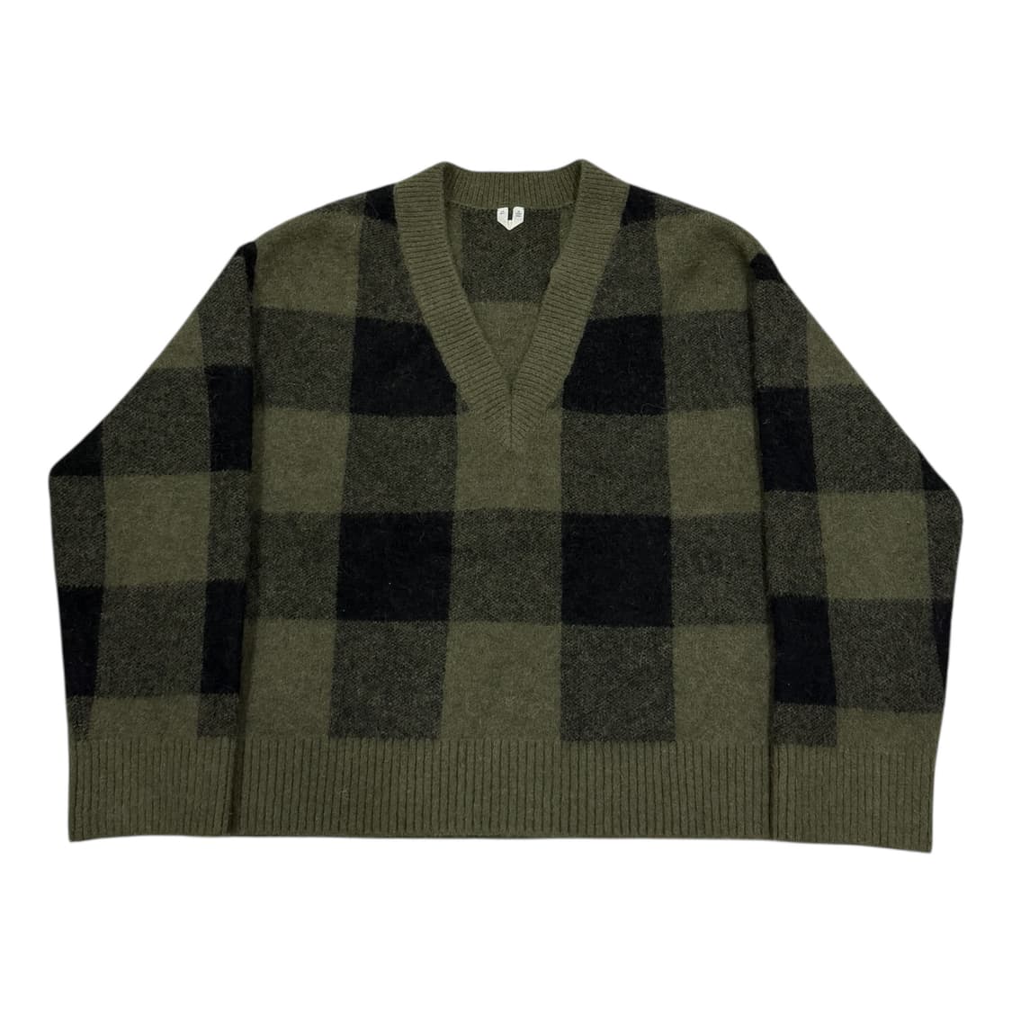 아르켓 알파카 블렌드 브이넥 체크 니트 그린 S 상품이미지1
