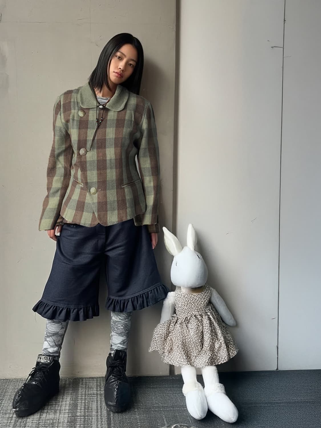 골드버튼 체크 여자 울자켓 상품이미지2