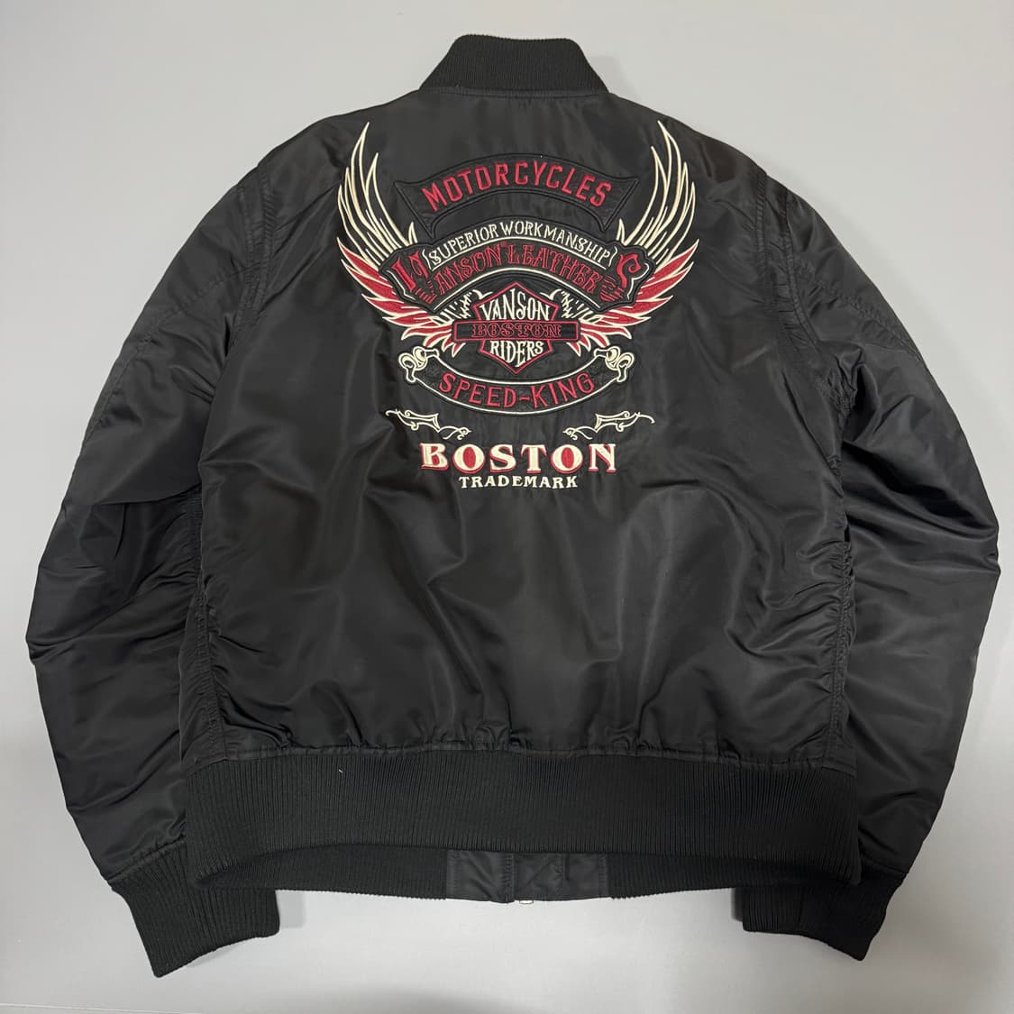 VANSON 블랙 패치로고 후면 스펠 페더 자수 MA-1 플라이트 자켓 상품이미지9