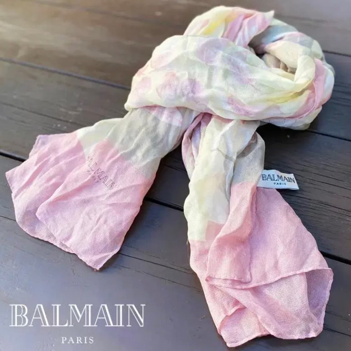 [정품] BALMAIN 발망 핑크 플라워리 실크혼방 스카프 머플러 상품이미지1
