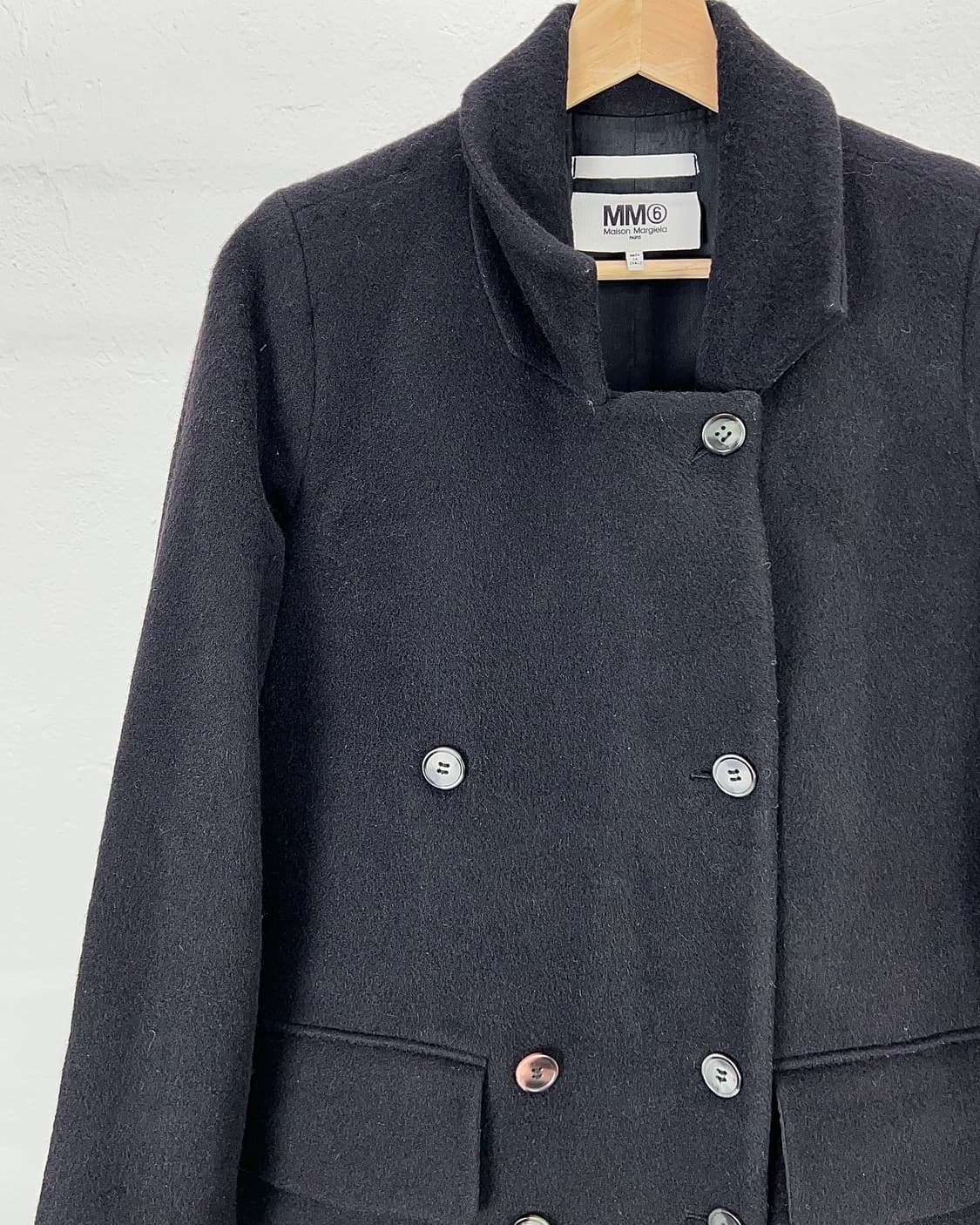 mm6 메종 마르지엘라 블랙 플랩 포켓 울 롱 코트 상품이미지2