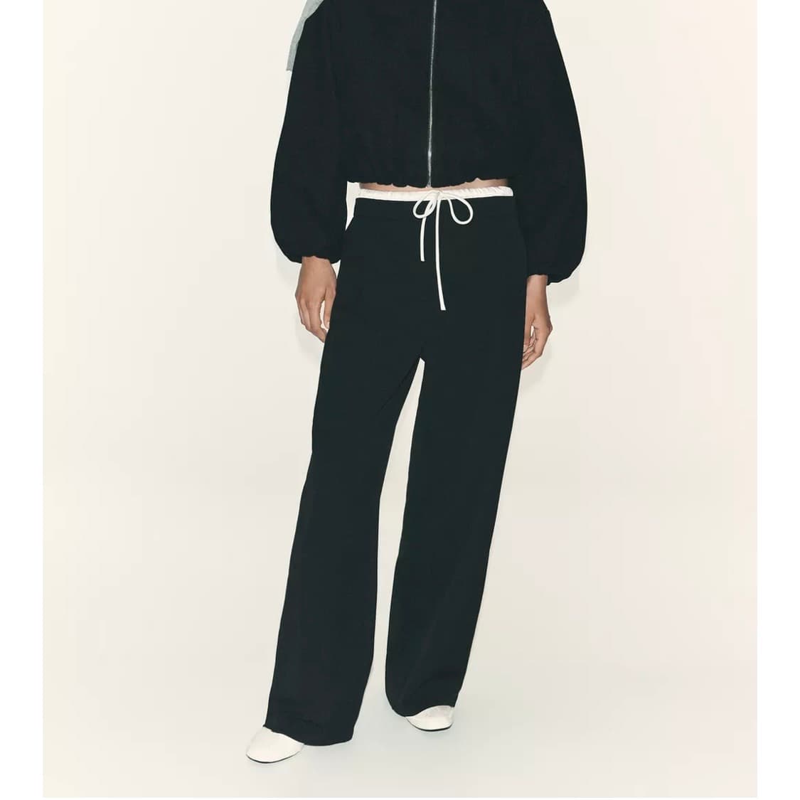 zara 자라 더블 웨이스트 와이드 팬츠 블랙 상품이미지1