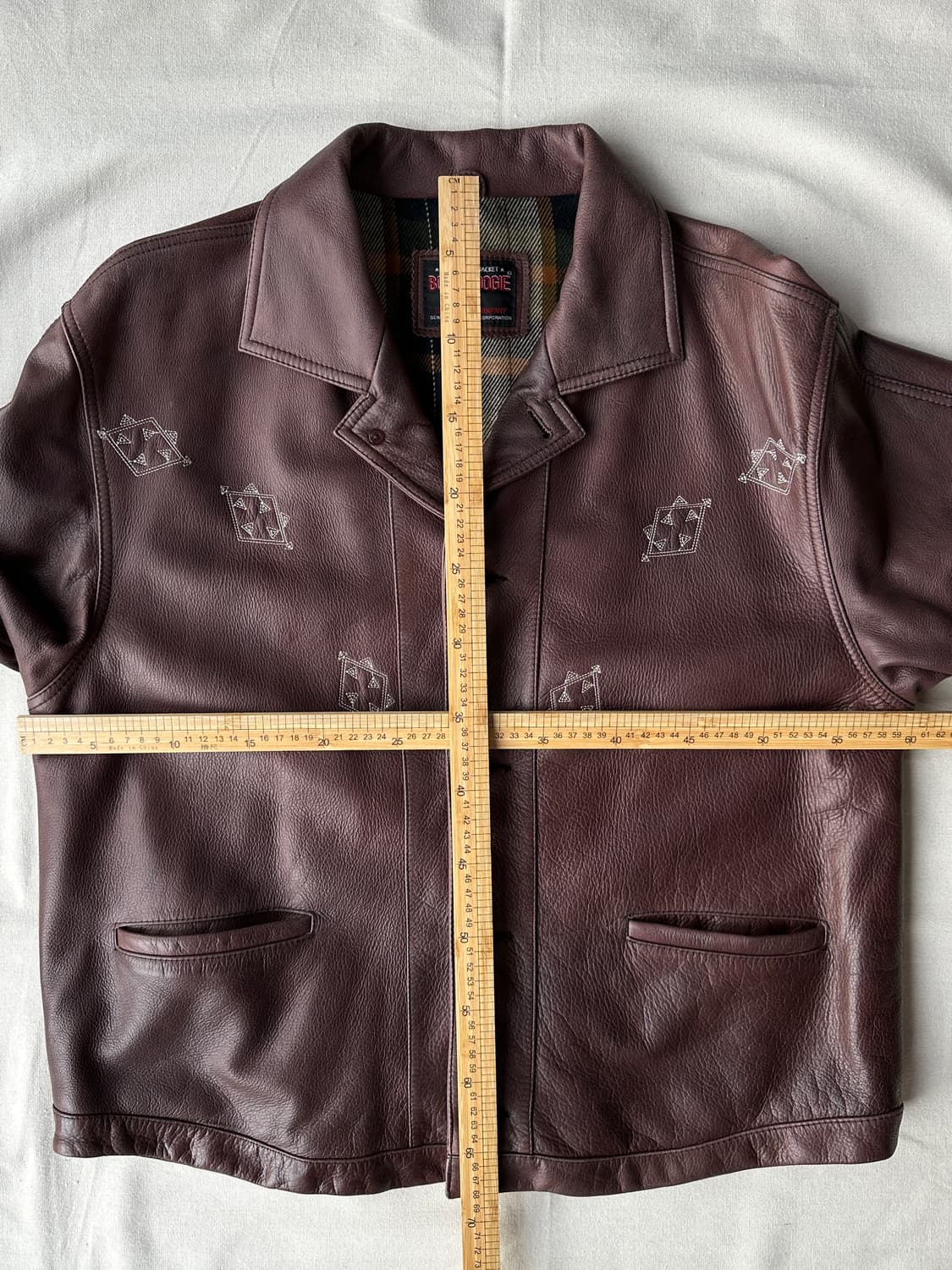 유럽 에스닉 자수 브라운 레더 자켓 L 상품이미지10